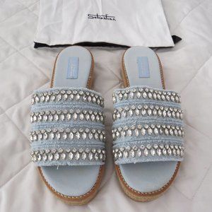 Crystal Studded Linen Slides